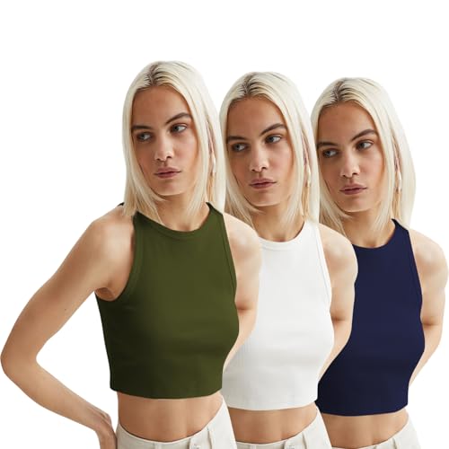 Image of KERI PERRY Tops for Women Crop Top for Women's Tank Activewear Tee Sports Western Casual Cotton Camisole Pack of 3 Combo