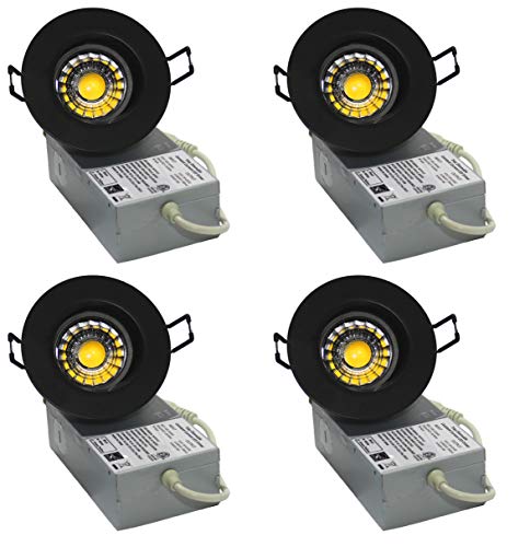 YUURTA (4-Pack) 3 Inch 8W 3000K LED Gimbal Downlight (Canless Pot Light) 120V Dimmable 830Lm Recessed Ceiling Directional Rotatable Light Panel with Junction Box ETL Certified IC Rated (Black, 3000K)