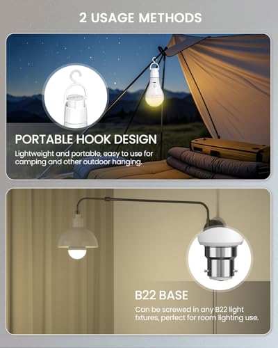 Image of Rechargeable Light Bulbs with Remote Control, 3 Color + 10%-100% Dimmable Battery Light Bulb, USB Rechargeable Light Bulb with Touch Control B22 A70 LED for Indoor /Outdoor /Camping(4 Pack)