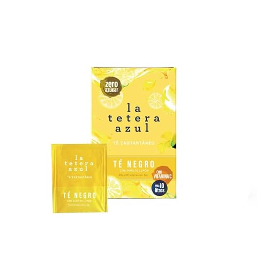 LA TETERA AZUL Te Negro Frío Sabor Limón. Infusión Fría En Polvo. Tea Tac. Caja Con 20 Sobres.