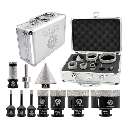 FOCSTOL Juego de Brocas Diamante - 10 piezas (6/6/8/25/35/50/68mm+20mm Broca Fresado+50mm Brocas Chaflán Biselado+Hexagonal Adaptador) para Porcelanico Baldosa Cerámica Mármol Granito