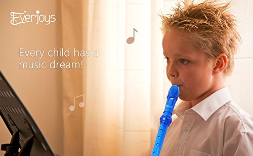 Everjoys Soprano Descant Recorder 8 Hole-3 Piece Kids Crystal Music Flute W/Cleaning Rod Bag Instruction Blue #TOP3