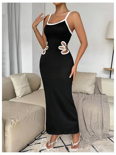 Image of Verdusa Women's Floral Cut Out Bodycon Maxi Dress Split Backless Sleeveless Cami Dress