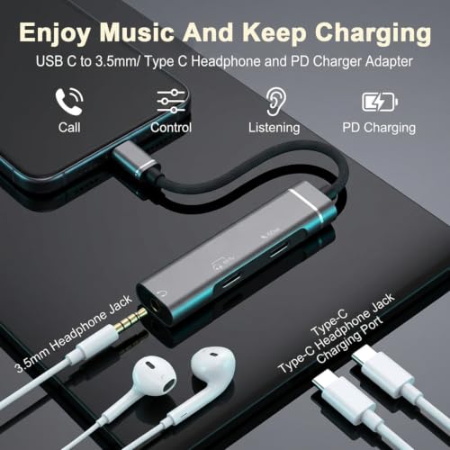 Image of ZORBES USB-C to 3.5mm DAC Audio Adapter, 60W PD Charging | Headphone and Charging Connections, USB DAC Audio Conversion, Data Transfer Support, Splitter Format for Tablets and Laptops