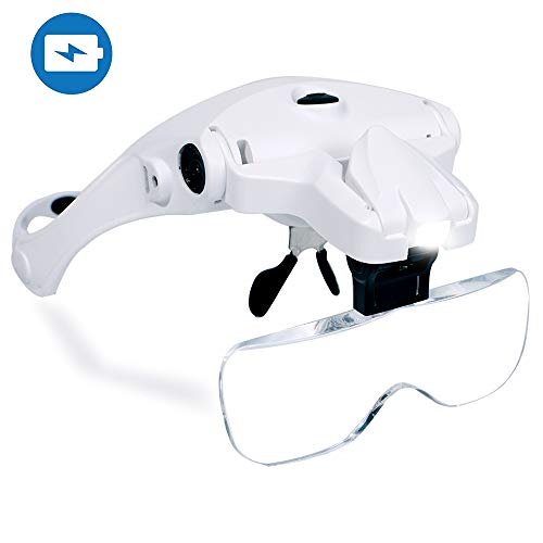 Hands Free Headband Magnifying Glass, USB Charging Head Magnifier with LED Light Jewelry
