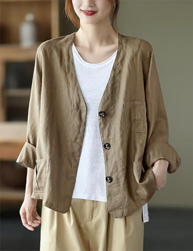 IDEALSANXUN Womens Oversized Cotton Linen Blazer Casual Long Sleeve Spring Jackets2