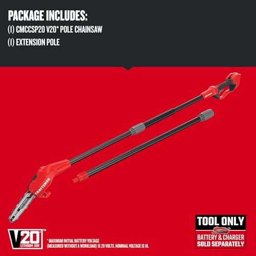 CRAFTSMAN Pole Saw, Pole Saws for Tree Trimming, Cordless V20 Tool-Only Tree Trimmer, Up to 14 Ft Extended Reach (CMCCSP20B) by CRAFTSMAN - Image 3