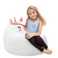 COMAX Unicorn Bean Bag Chairs for Kids, Toddler BeanBag Sofa with Filler Bean Couch Stuffed for Boys and Girls, Lazy Floor Chair for Playroom, Nursery Room, White