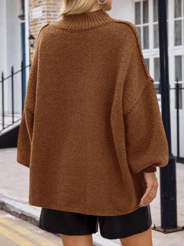 Image of Saodimallsu Womens Oversized Sweaters Mock Neck Batwing Long Sleeve 2026 Fall Trendy Ribbed Knit Casual Tunic Sweater