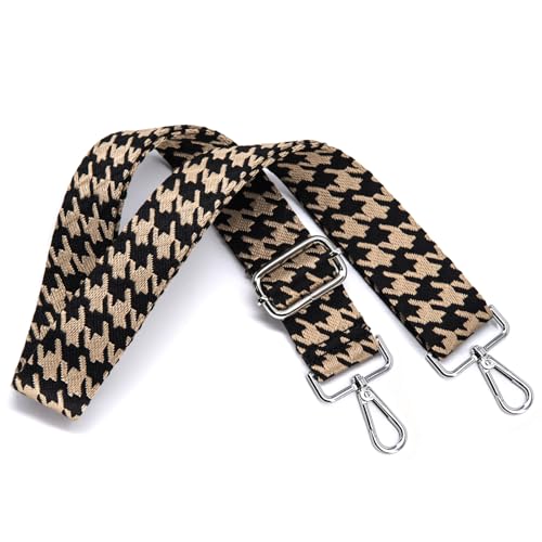 Image of S&loyoe Silver bucklePurse Straps Replacement Crossbody Bag Strap Adjustable Wide Guitar Straps for Handbags 1.5inch (Houndstooth black kakhi silver)