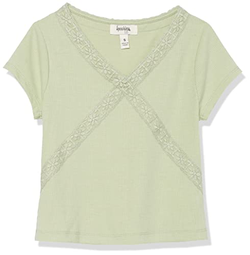 Image of Speechless Girls' Short Sleeve Rib Knit and Lace Accent Top