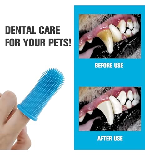 Image of Gomoly Pet Toothbrush, 360 Dog Tooth Cleaning Set, Cat Finger Cover Toot-hbrush for Cleaning Tongue Coating and Tooth Care, Pet Silicone Finger Cover Toothbrush Set of 2 with Case (Blue),Large