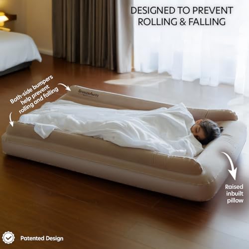Image of SnoozeAway Inflatable Privacy Bed with Rechargeable Air Pump, Ultralight Portable Ergonomic Bed for Kids & Adults | Floating Pool, Beach, Camping, Trekking, Indoor & Outdoor Relaxation (Desert Beige)
