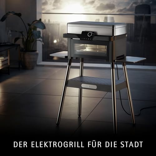 WMF Profi Plus Urban Master Elektrogrill für Outdoorküche – Standgrill bis 340°C, 2-in-1 Balkongrill ohne Gas mit Backofen bis 200°C, Gusseisen-Grillplatten, inkl. Deckel für Balkon und Garten, 3000W