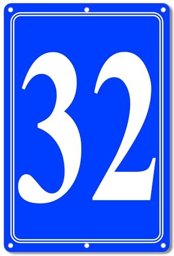 Image of Premium Aluminum Number Signs 32, Metal 12 inch X 8 inch Blue Numbered Signs Outdoor for Parking Lots, Floor, Dock, Court, Aisle, Field, High Visibility, No Fade, Weather-resistant