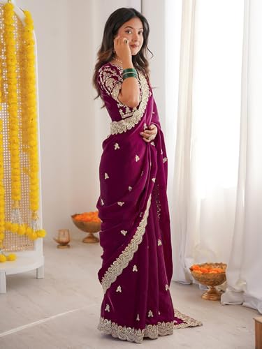 Image of SIRIL Women's Tissue Silk Sequence Embroidery Saree With Unstitched Blouse Piece