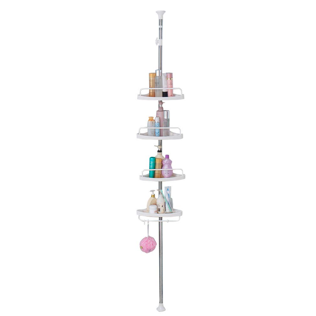 Hershii Shower Caddy Tension Pole 4 Tier Bathroom Corner Storage Rack Shelf Organizer Adjustable Stainless Steel Rod -