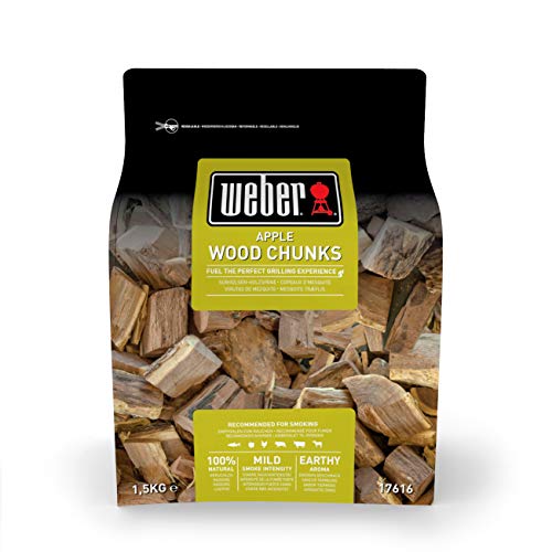 Weber Morceaux de Bois de Pommier (Paquet de 1,5kg) - pour Fumer du Fromage, des légumes, du Poisson, de la Viande, arôme subtilement sucré, Produit de...
