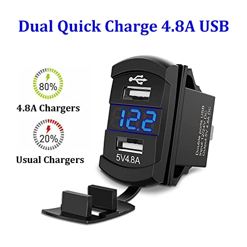 7 Gang Waterproof Marine Boat Rocker Switch Aluminum Panel, Dc 12V/24V 5Pin On-Off Switch, With Led Digital Display Voltmeter & 4.8A Dual Usb Slot Socket For Car Rv Vehicles Truck, 3 Years Warranty #TOP5
