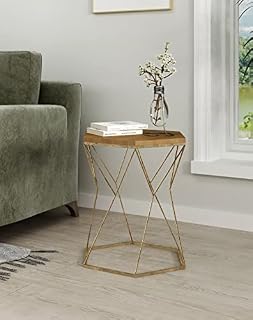Hallowood Furniture Bourton Hexagon Metal Coffee Table with Wooden Top for Living Room  Side Table with Powder Coated Metal Frame for Bedroom  Sofa Side Table  Magazine Table End Table Plant Stand