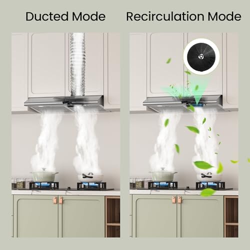 FIREGAS 30 Inch Under Cabinet Range Hood, 300 CFM Ducted/Ductless Kitchen Vent Hood Over Stove, 3-Speed Exhaust Fan with LED Light, Reusable Filter & Charcoal Filter, Stainless Steel — view 6