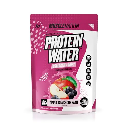 Muscle Nation Apple Blackcurrant – Protein Water with Collagen, Whey Protein Isolate & Electrolytes for Hydration & Muscle Recovery 750g Powder (25 Serves)