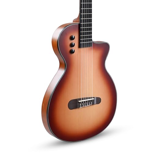 Image of Kadence KCLTB300 39 inch Classical Electro Acoustic Guitar | Slim Body Cutaway Travel Guitar | Spruce Wood | Built-in Pickup + 2 Band EQ | Comes with Bag | Includes Learning Course | Light Brown