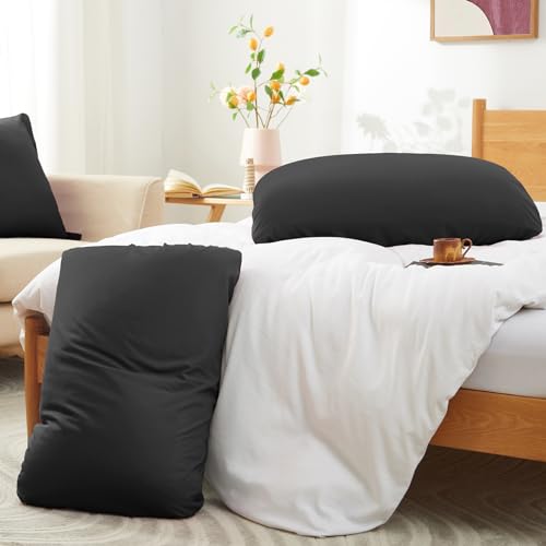 Horbaunal 2 Pack Microfiber Pillow Cases Dark Grey Travel Elastic Band Bed Pillowcases, 1800 Thread Count Soft Pillow Covers for Standard & Queen Size Pillows, 20 x 26 Inches