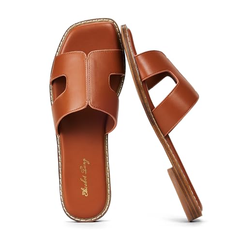 Elisabet Tang Retro Summer Trendy Flat Sandals for Women Fashion - Leather Beach Slide Slipper Comfort Daily Outdoor