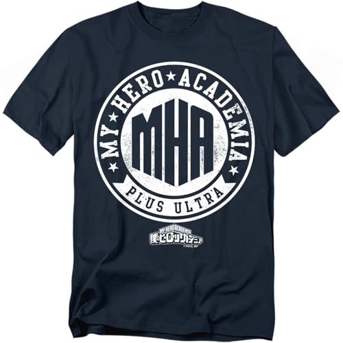 Popfunk My Hero Academia Vintage MHA Plus Ultra Badge Unisex Adult T Shirt Navy Medium