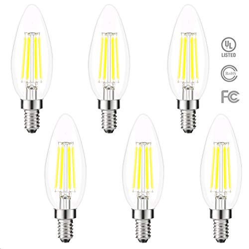 Kohree Candelabra Edison LED Light Bulbs 40 Watt Equivalent, 5000K Daylight White, E12 C35 intage LED Filament Chandelier Candle Bulbs 4W, for Pendant Lighting Fixtures Lamp & Home decor, 6 Pcs