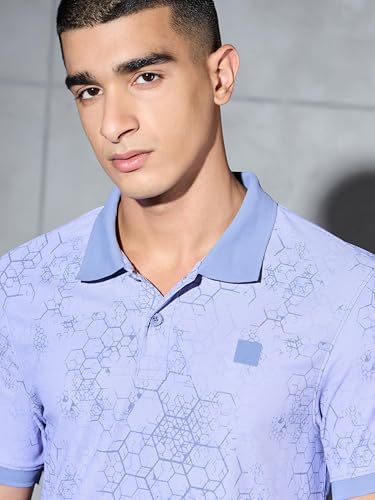 Image of TECHNOSPORT Men's Slim Fit All Over Print Half Sleeve Polo T-Shirt for Gym, Sports & Regular Use