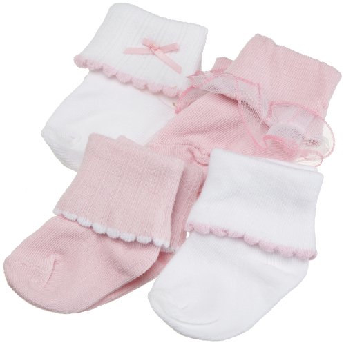 Luvable Friends Ribbed Cuff Girl Socks, 4 Pair, Multi, 0-6 Months #TOP18