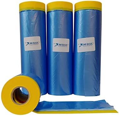 JMIBASIC Plastic Sheeting for Car Paint – Multi Size Pack – No Residue Painters Tape with Drop Cloth – Heat Resistant Automotive Masking Tape with Tarp Waterproof 65 Feet (59 Inch - 3RL)