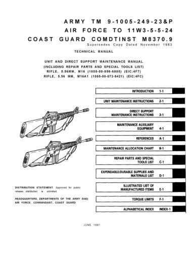 Amazon.com: Army Technical Manual (for M16 rifle) - TM9-1005-249-23P ...