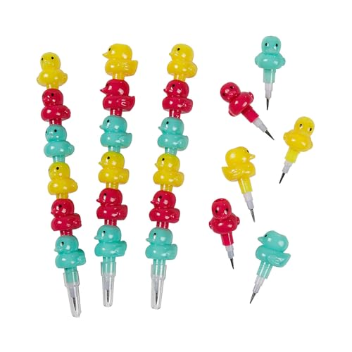 Fun Express 5 1/4" Lucky Duck Multicolor Plastic Stacking Point Pencils - 12 Pieces