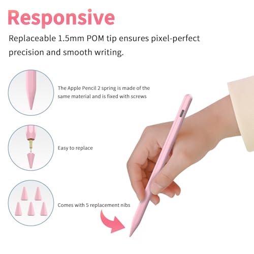 Image of HZD Apple Pencil for iPad 2025-2018 Faster Charge Stylus Pen, Pink | with Tilt Sensitivity & Palm Rejection & Magnetic Compatible iPad 11 /10 /9 /8 /7 /6, Pad Air 3 /4 /5, Pro 12.9 inch /11 inch,Mini 6 /5, M2 /M4