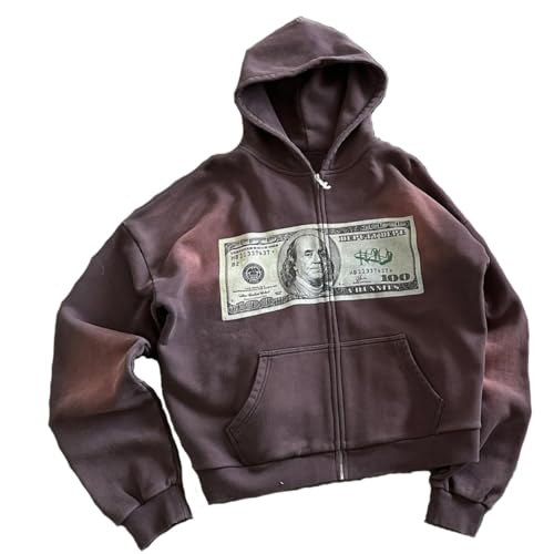 Men and women personalized printing zipper pullover long sleeve sweater street retro trend y2k Fashion Hoodies