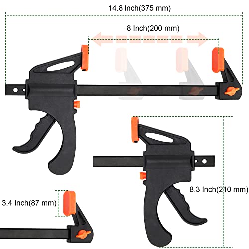 Pingeui 4 Packs 8 Inches Quick Grip Clamps, Adjustable Wood Clamps, Light Duty Bar Clamps For Woodworking, Furniture Assembling, Manufacturing, 150 Lbs Max Clamping Force #TOP1