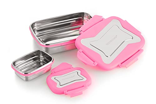 Image of STEELLOCK Smart Stainless Steel Tiffin Lunch Box for Kids and Adults 2pc Set | Airtight & Leakproof | Rectangle Combo for School & Office with Steel Lid | (1pc - 750ml & 1pc - 170ml) Pink