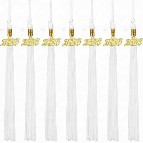 Yaomiao 8 Pieces Graduation Tassel Graduation Cap Tassel with 2026 Year Charm for Class of 2026 Grad Prek Kindergarten Preschool Parties, 9.4 Inches(White)