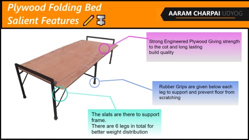 Image of Plywood Folding Bed Cot for Sleeping Space Saving Heavy Metal Frame| Portable | Multipurpose | Lightweight (Brown) (Rectangular, 3X6 ft or 36X72 inch) Single