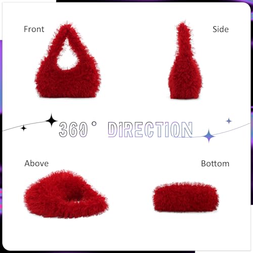 Bolso tipo Hobo peludo para mujer rojo miniatura 3