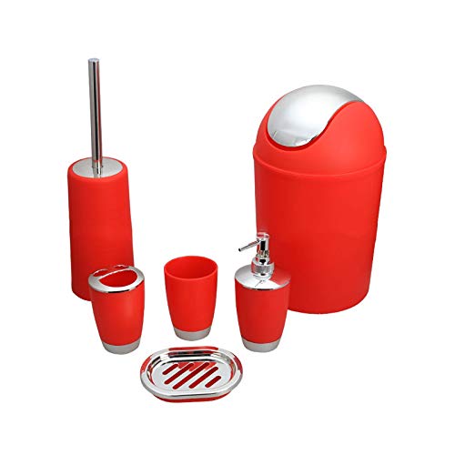 Set di accessori da bagno da 6 pezzi, con bicchiere, porta spazzolini, cestino, portasapone, dispenser di sapone, colore rosso