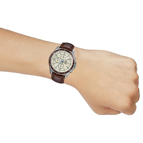 Image of Casio Edifice EFR-526L-7BVUDF Beige Analog Dial Brown Leather Band Men's Watch Chronograph 100M Water Resistant EX303