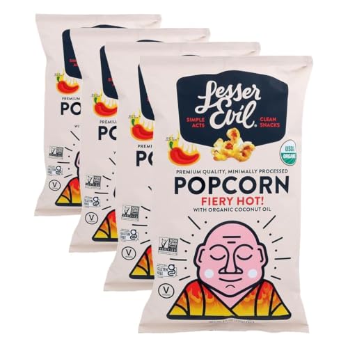 Image of LesserEvil Fiery Hot Organic Popcorn, Premium Quality, Minimally Processed, No Vegetable Oil, 4.6 Oz, Pack of 12