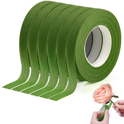 XRXYMQ Cinta Verde para Flores 6 Rollos Cinta Adhesiva para Flores 162m Florist Tape para Decoraciones Cinta Floral Tape Envoltura de Flores Cinta de Floristería Fabricación de Manualidades 27m/Rollo