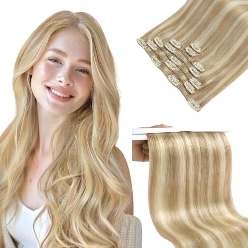 Sunny Hair Clip in Hair Extensions Real Human Hair Blonde Highlights 150g