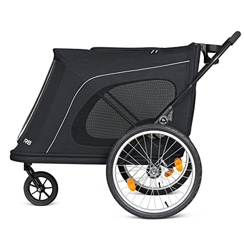 Beberoad 2-in-1 Hunde Fahrradanhänger & Buggy, Klappbar für Tiere bis 45kg, R8 (Schwarz)