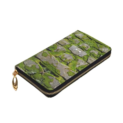 Moss Stone Pavement Printed Long Wallet for Women Men Cute PU Leather Wallet with Coin Purse and Credit Card Holder3